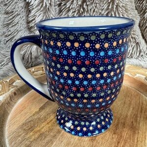 MODERN POLISH POTTERY FLOWER DOT MUG EUC